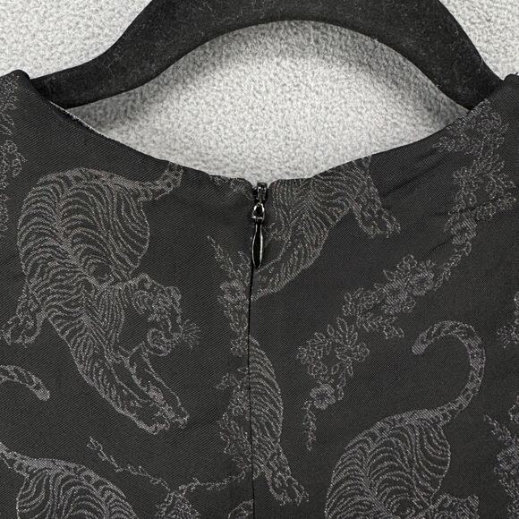 Sandro Paris Ruffle Hem Mini Dress Womens 1 Black Tiger Print Short Sleeve - Picture 7 of 16